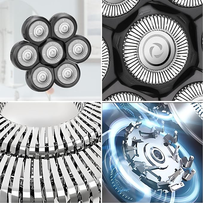 Wanocean 2 PC 7 Men's Electric Shaver Replacement Heads, Razor Head Shavers for Bald and Face, Shaving Beard Cutter for Men with Brush Accessories