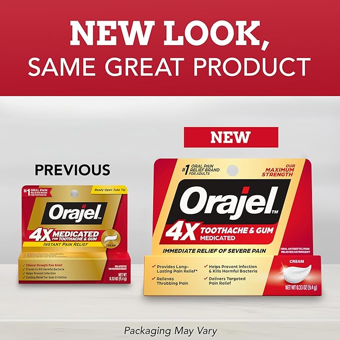 Orajel 4X for Toothache & Gum Pain: Severe Cream Tube 0.33oz- From Oral Pain Relief Brand