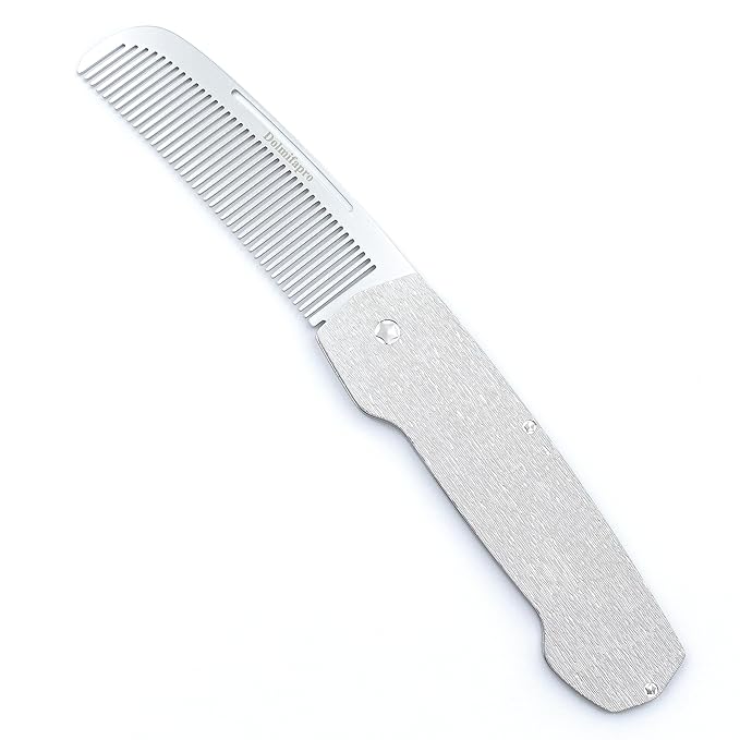 Folding Pocket Comb for Men Hair Comb Stainless Steel Mustache Comb Wood Grain Design