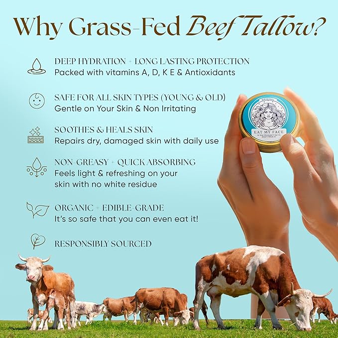 Eat My Face Grass Fed Beef Tallow Face Moisturizer | Organic Beef Tallow for Skin Face, Body & Hands, Deep Moisturizer for Dry & Sensitive Skin, Natural Skin Care, 4 fl oz