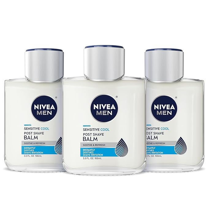 NIVEA MEN Sensitive Cooling Post Shave Balm with Vitamin E, Chamomile and Seaweed Extracts, 3 Pack of 3.3 Fl Oz Bottles
