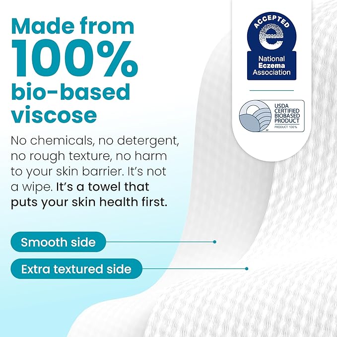 Clean Skin Club Blemish Control Clean Towels® XL, Compostable Face Towels, Light Exfoliation for Oily Skin, Eczema Association Accepted Disposable Face Towelette, Makeup Remover Dry Wipes, 50 count