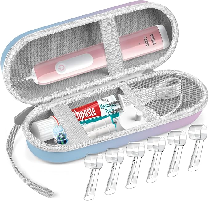 Sopito Electric Toothbrush Travel Case, Hard Storage Case with 6pcs Cover Caps, Fits for Oral-B/Oral-B Pro/Philips Sonicare Electric Toothbrush, Gradient
