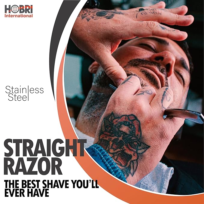 Premium Barber Straight Edge Razor with 10 Blades Men's Manual Shaver Modern Silver Stainless Steel Unisex Adult