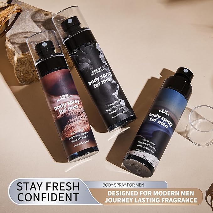 Body Spray For Men, Aluminum Free Deodorant for Men, Mens Body Spray, Powerful Freshness Gentle Formula, Alcohol-Free Suitable for All Skin Types 3.4fl.oz*3pcs