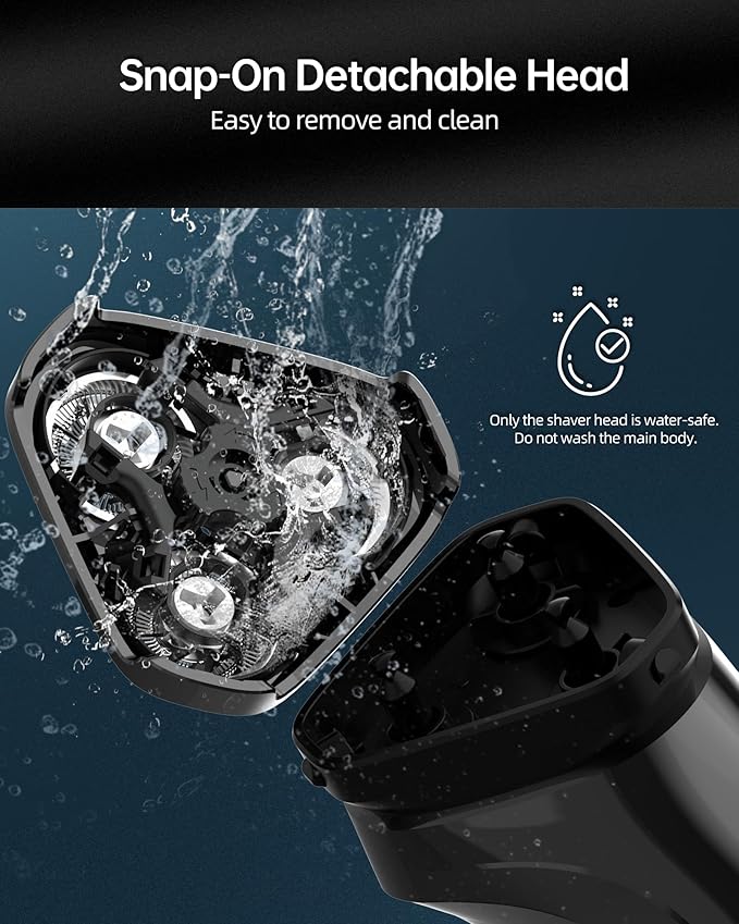 Electric Razor for Men, 90-Min Runtime, Type-C Fast Charging, Cordless Electric Shaver for Men with Stainless Steel 4D Rotary Blades, Low Noise, Portable Travel, Foil Shaver - Black