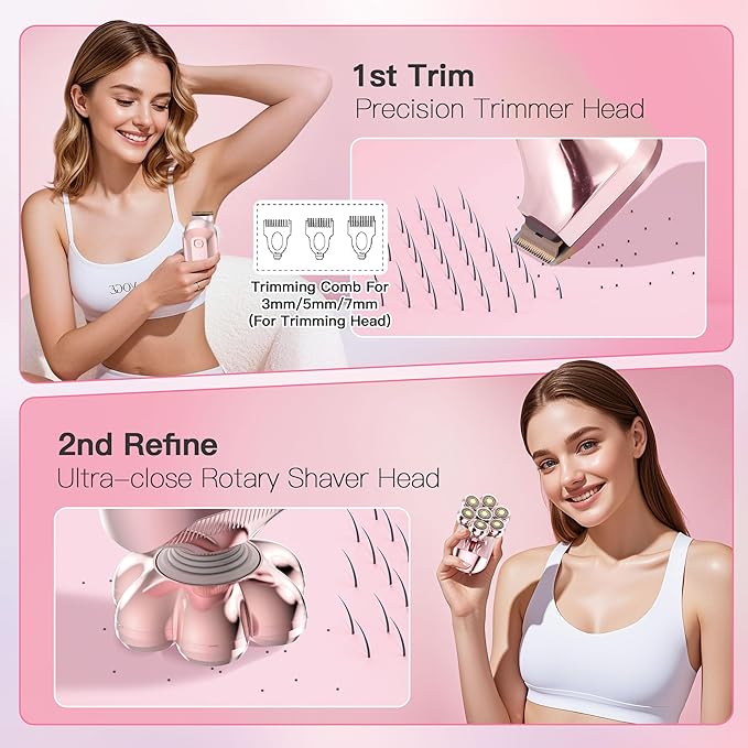 7D Electric Shaver for Women – Upgraded Electric Razor for Women with Rotary Floating Magnetic Head, Detachable and Waterproof, Painless Hair Remover for Legs, Bikini, Face, Sensitive Skin