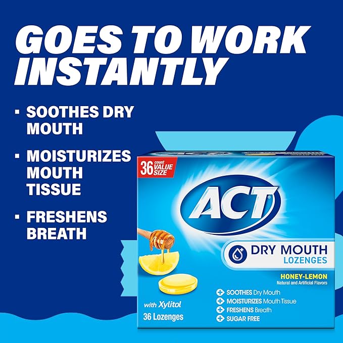 ACT Dry Mouth Lozenges with Xylitol, Sugar Free Honey-Lemon, 36 Lozenges