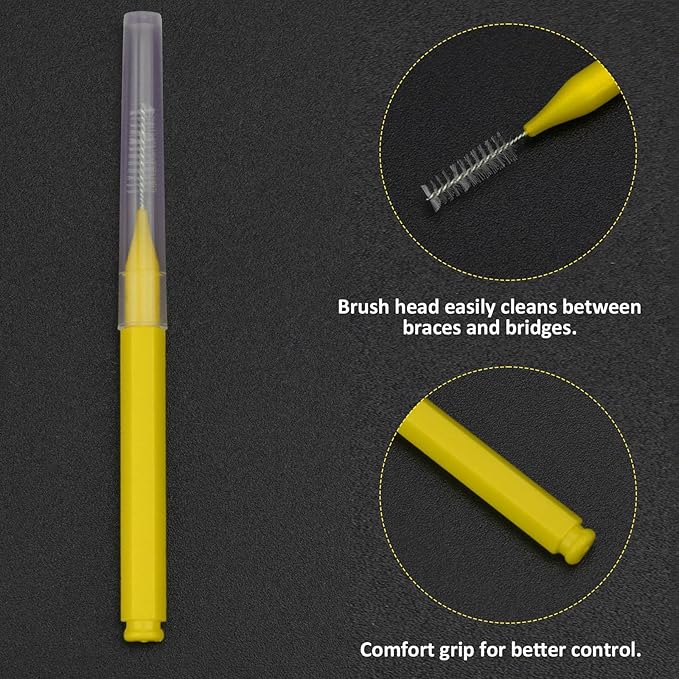 Patelai 100 Pieces Braces Brush for Cleaner Interdental Brush Toothpick Dental Tooth Flossing Head Oral Dental Hygiene Flosser Toothpick Cleaners Tooth Tool(Green, Yellow,Mixed Sizes)