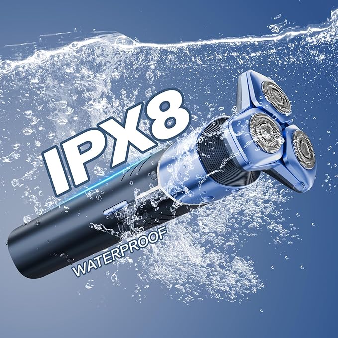 Electric Razor for Men: 3-in-1 Shaver with Hair Clipper and Nose Trimmer - 3D Floating Heads, USB-C Charging, IPX8 Waterproof - for Face, Beard, Body and Travel, Dusty Blue