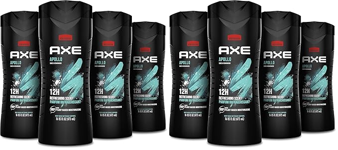 AXE Body Wash Apollo for Long Lasting Freshness Sage & Cedarwood Men's Body Wash with Odor-Busting Prebiotics 16 oz,(Pack of 8)
