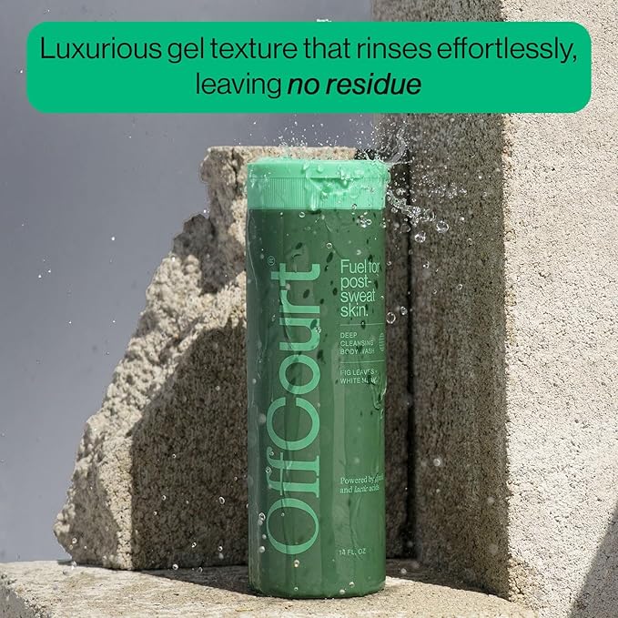 OffCourt Sulfate-Free Body Wash for Men & Women - Non-Drying Exfoliator with Glycolic & Lactic Acids Leaves Skin Fresh & Smooth with Fig Leaves and White Musk Scent, 14 Fl. Oz (Pack of 1)