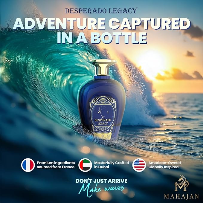Mahajan Desperado Legacy Eau de Parfum – Ocean Fresh & Addictively Sweet Salted Citrus Cologne – Powerful Head-Turning Long-Lasting Luxury Pefume for Men (3.4 oz)
