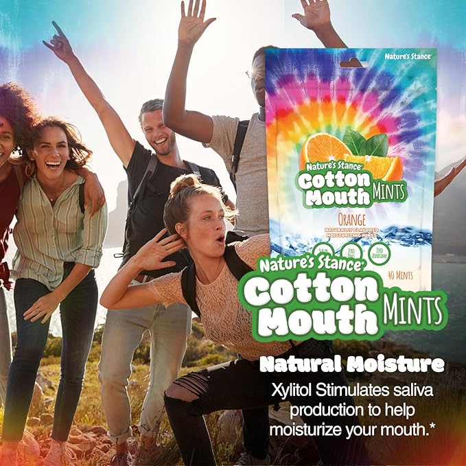 Nature’s Stance Cotton Mouth Xylitol Mints for Dry Mouth Relief - Sugar Free Mints, Stimulate Saliva & Freshen Breath, Throat, Teeth, Gums - Xylitol Lozenges, 40 Count (Orange)