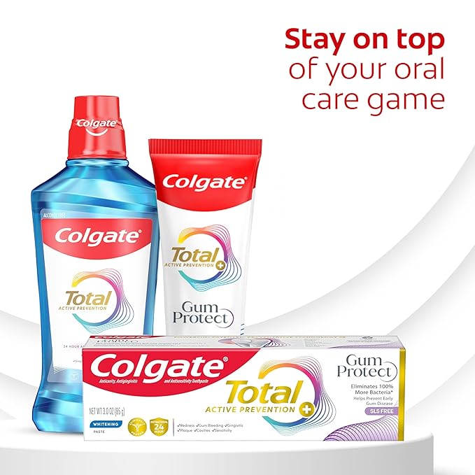 Colgate Total Active Prevention Gum Protect Whitening Toothpaste, Whitening Gum Toothpaste for Inflammation, Redness, Bleeding, Irritation, and Sensitivity, SLS Free, 3 Pack, 3.0 oz