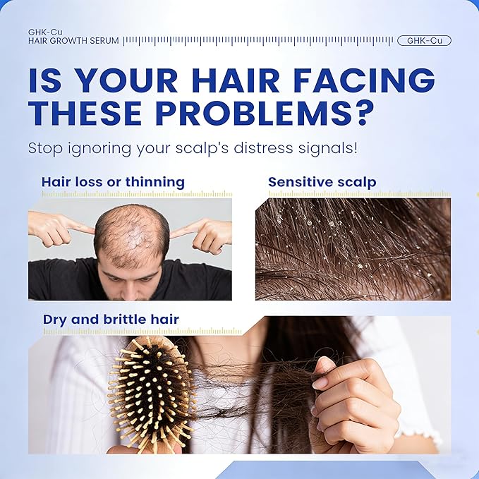 GHK-Cu Hair Growth Serum, Scalp Nourishing Thickening Serum for Men & Women, Anti-Breakage Strengthening Essence, Lightweight Non-Greasy Formula for Fuller Voluminous Strands