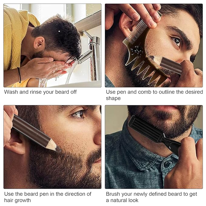Beard Shaper and Styling Tool with Built-in Sharpener - Professional Hairline Razor Trace, Filler & Grooming Kit for Men's Beards