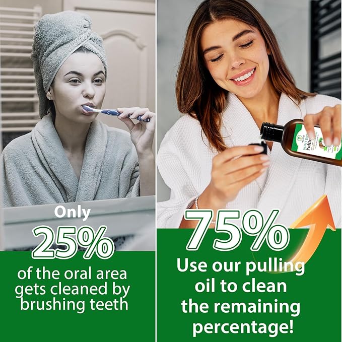 Coconut Mint Oil Pulling, 2 Pack Whitening Oil Pulling Mouthwash for Teeth and Gums with Tongue Scraper &Measuring Cup, 100% Natural& Alcohol Free Help Fresh Breath