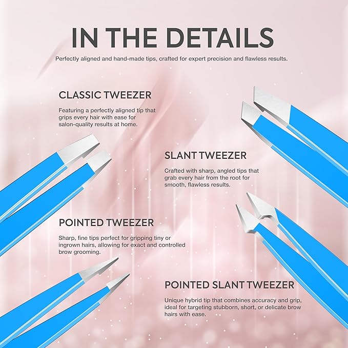 MARKHOR® Royal Blue Eyebrow Tweezers for Women Facial Hair, Splinter and Ingrown Hair Removal Tweezers Set, Professional Pointed and Slant Tweezers for Eyebrows, Precision Tweezers for Eyebrows