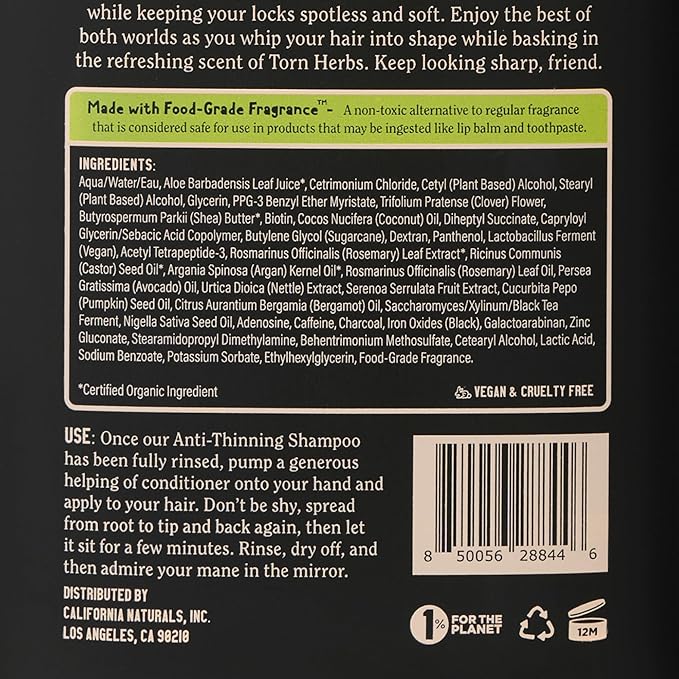 California Naturals Mens Re:GRO Conditioner for Hair Growth Support, Scalp Hair Care with Biotin, All Hair Types, Vegan, Natural, Cruelty Free, Silicone, Paraben & Sulfate Free, for Men, 16.5 oz