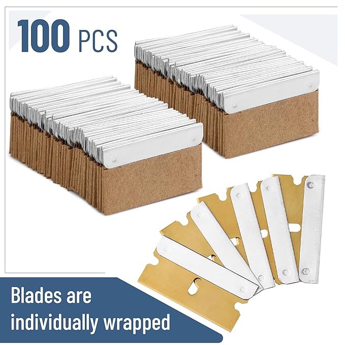 Bates- Single Edge Razor Blades, 100 Pack, Gold, Carbon Steel Razor Blades Single Edge Blades