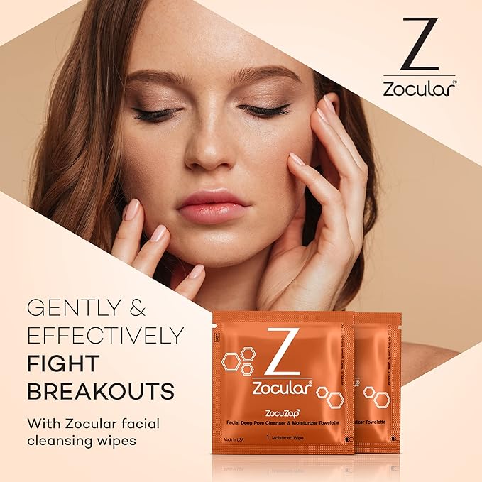 Zocular ZocuZap Face Wipes – Moisturizing Face Cleansing Wipes for Makeup Removal & Gentle Exfoliation with Natural Okra Complex – 15 Count