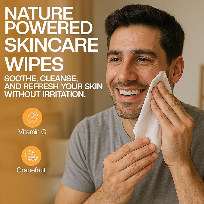 The Nobleman Energizing Face + Body Cleansing Wipes 60 Ct – With Grapefruit & Vitamin C – Reviving, Cooling & Refreshing – Extra-Thick Premium Wipes, Strong, Durable & Tear-Resistant for Confident Use
