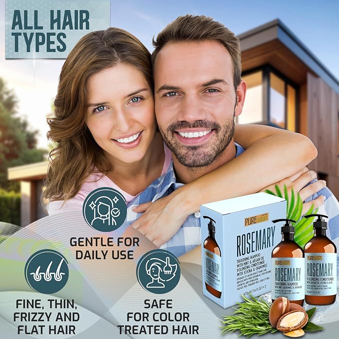 Rosemary Shampoo and Conditioner Set - Sulfate Free Formula with Mint - Volumizing Products and Thickening Care for Thinning Hair Women and Men - 16 Fl Oz (Set of 2)