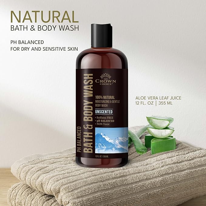 Natural Body Wash for Women, Men & Kids - Fragrance Free Body Wash - 12oz pH 5.5-Best pH Balance-Liquid Soap for All Skin Types-Moisturizing Sulfate & Chemical Free Shower / Bath Liquid Gel (1 PK)