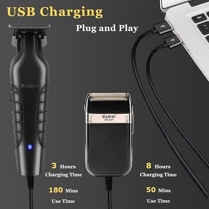 KEMEI Hair Trimmer for Men Professional & Waterproof Foil Shaver with Replaceable Foil Mesh, Zero Gapped Hair Clippers, Cordless Electric Razor for Men, Mens Grooming Shaving Kit, KM 2299, KM 2024