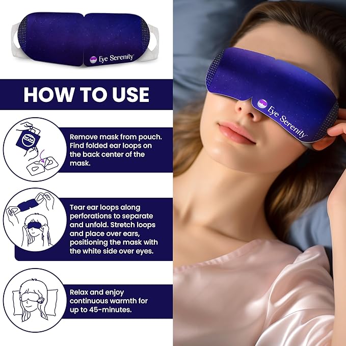 Steam Eye Mask by Eye Serenity Self-Heating Warm Compress, 45-Pack, Unscented, Dry Eye Relief, Perfect for Self-Care, Ideal for Office, Travel & Nightly Relaxation, Calm Sleep