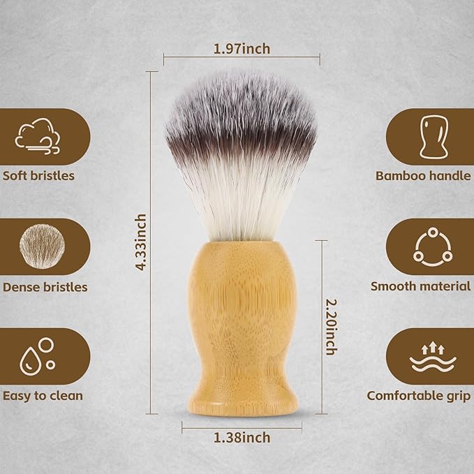 2 Pack Shaving Brush, Bamboo Handle Shave Brush with Synthetic Badger Hair, Soft Bristle Shaving Brush for Bearded Men