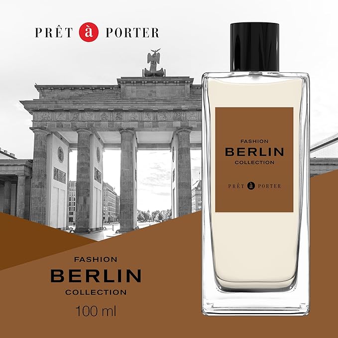 Pret à Porter City Collection Berlin Eau de Parfum for Men 3.4 fl oz (Pack of 1), An Intriguing Ambery Fougère Fragrance, Notes of Black Pepper, Cedarwood, and Vanilla, Long Lasting Fragrance