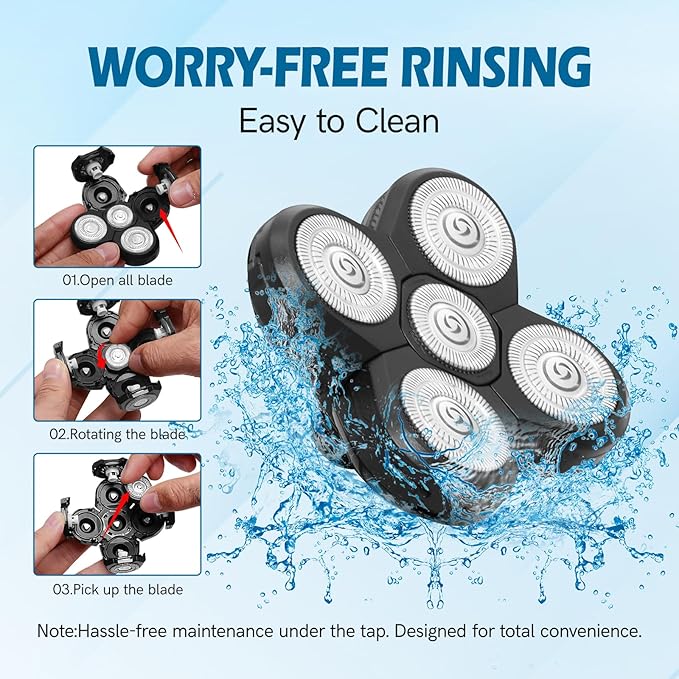 2 Pack Replacement Blades for Freebird Head Shaver | 5-Blade Electric Razor Refills for Bald Men Freedom Grooming + 1 Cleaning Brush