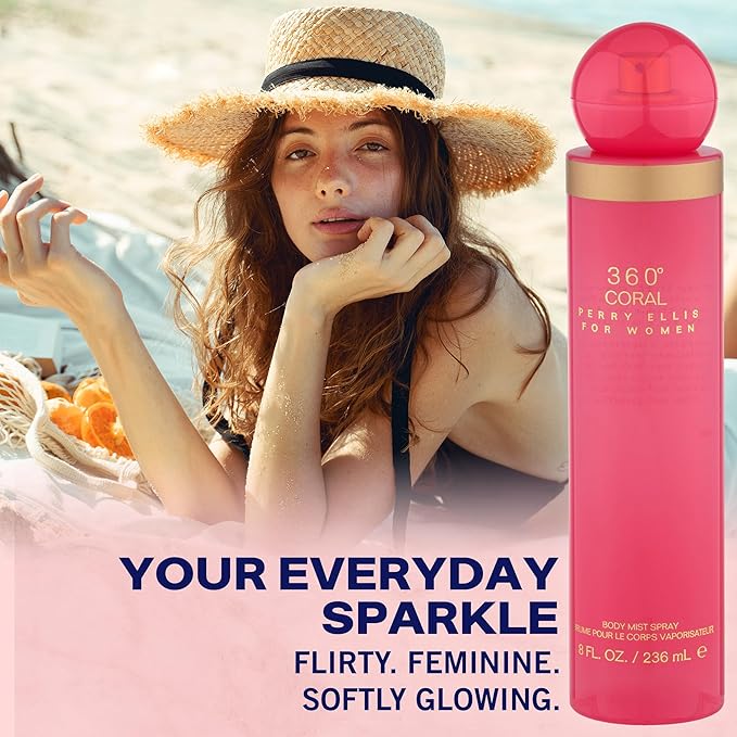 Perry Ellis 360° Coral Body Mist Spray for Women - Perfume for Women, Floral & Fruity Fragrance, EDT, Designer Scent for Her, Long Lasting - 8 fl oz (200 mL)