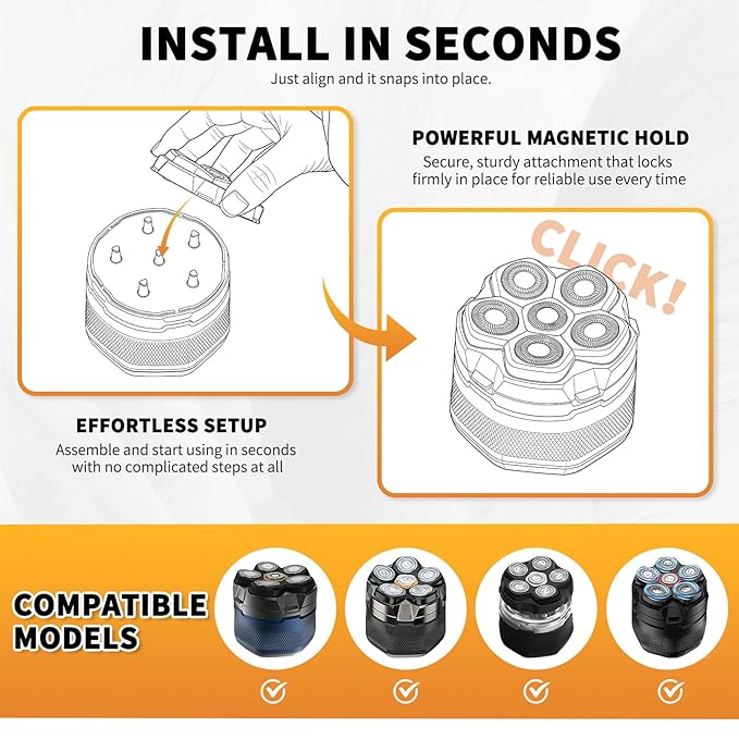 6 Blade Magnetic Replacement Shaving Heads for 6D Bald Head Shavers, Compatible with Most Magnetic Electric Razors for Men (4 Packs)
