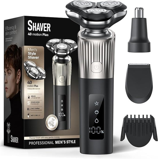 Electric Razor for Men 8011 Series, 4D Floating Rotary Head, IPX7 Waterproof Wet & Dry Use, USB-C Fast Charge, 90Min Runtime, Hypoallergenic Blades, Portable Travel Grooming Kit