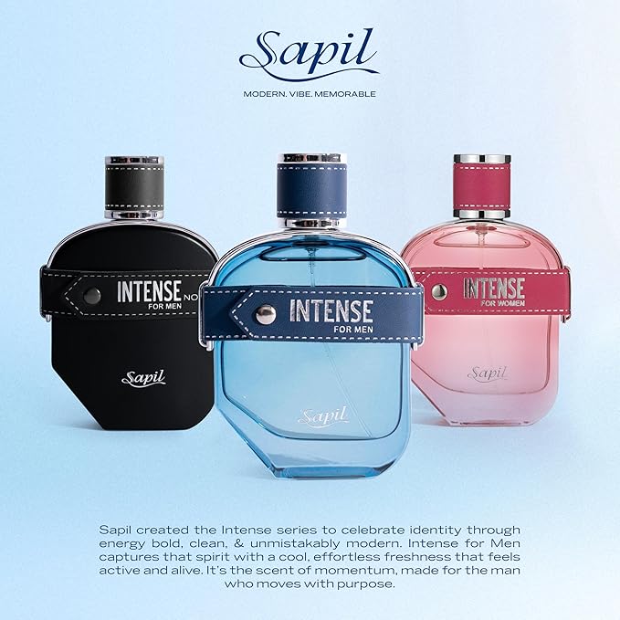Sapil Intense Eau de Toilette for Men – Long Lasting Aromatic Spicy Perfume | Lemon, Cardamom & Vetiver Notes | Fresh Clean Masculine Fragrance | 3.4 oz / 100ml