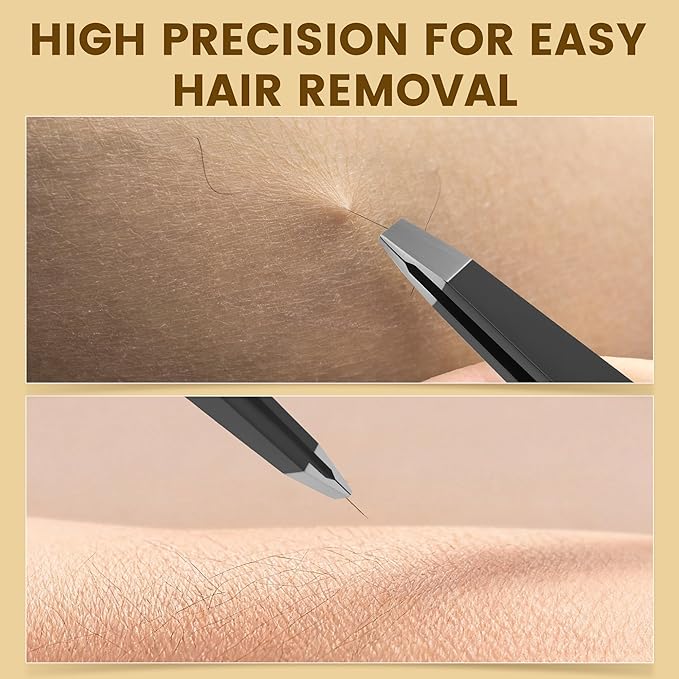 4-Pack Tweezers for Eyebrows Facial Hair, Ingrown Hair Removal, Tweezer Set with Case for Women and Men, Professional Stainless Steel Precision pinza de cejas Stocking Stuffers Christmas Gifts -Black