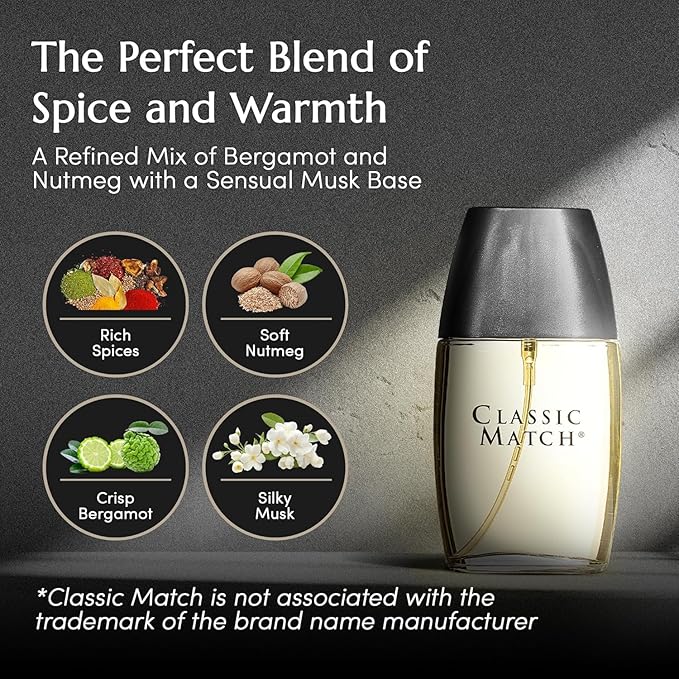 PB ParfumsBelcam Classic Match Eau de Toilette Spray for Men – Warm Oriental Scent with Bergamot, Nutmeg & Musk – Long-Lasting Cologne for Men, Affordable Luxury Signature Fragrance, 2.5 Fl Oz