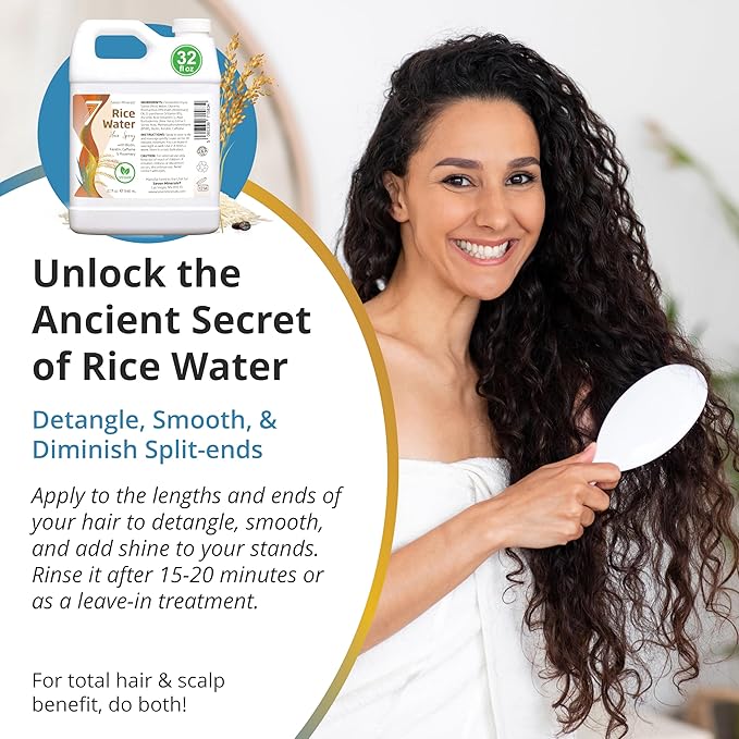 Fermented Rice Water for Hair Growth - Infused with Rosemary, Biotin, Caffeine, Keratin Vegan Non-Greasy Spray Naturally Thicker, Longer, Softer Men & Women (32 fl oz Jug)