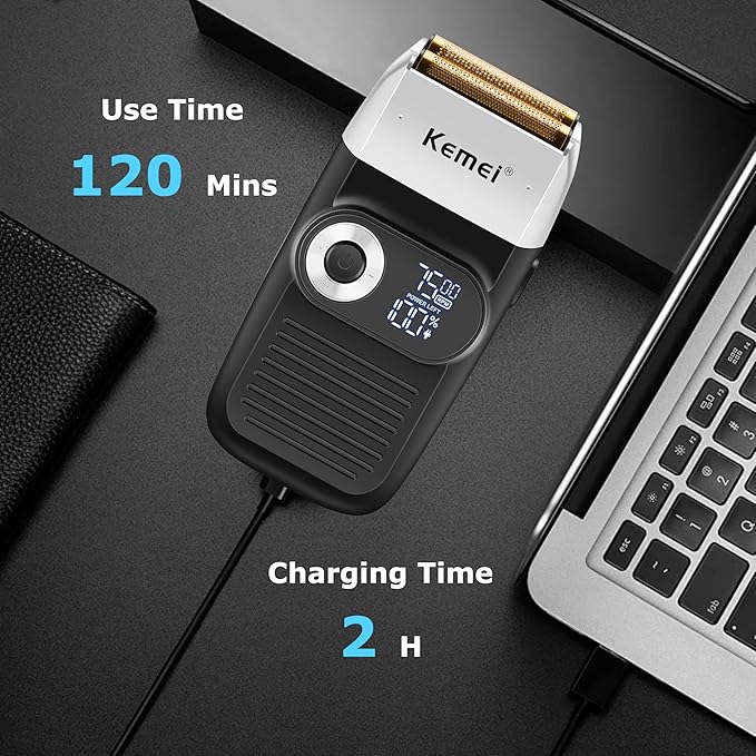 KEMEI 2-in-1 Men's Electric Shaver, Cordless Rechargeable Bald Trimmer with LED Display