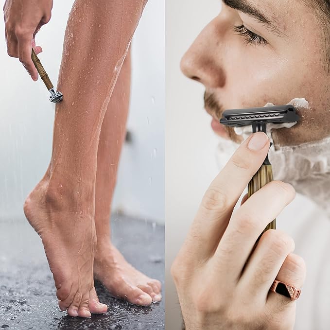 Bambaw Double Edge Safety Razor for Women & Men, Double Edge Razors with 5 Blades, Reusable Single Blade Razor, Eco-Friendly & Plastic Free – Slim Bamboo Silver