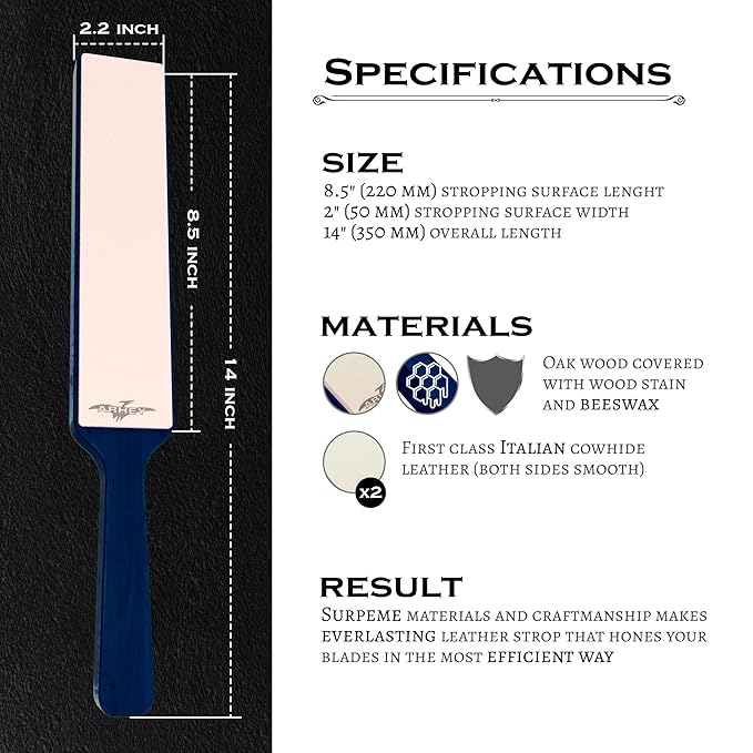 Leather Strop for Knife Sharpening Made from Premium Italian Leather, 14" Knife Strop with Storage Bag and 2 Polishing Compound for Various Knives, Razors, Axes, Chisels and Knives, Blue
