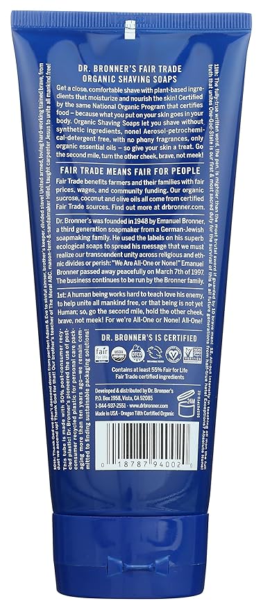 Dr Bronners, Shave Soap Peppermint Organic, 7 Fl Oz