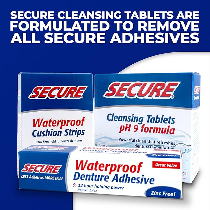 Secure Denture Adhesive Cream for Uppers, Lowers & Partials – Waterproof Seal & Zinc Free – Food Grade Ingredients – Less Adhesive, More Hold – Tube Lasts Up to 8 Weeks – 1.4 oz (2 Pack)