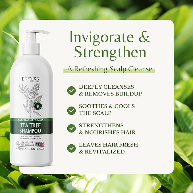 Tea Tree Oil Shampoo, Deep Cleansing for Buildup & Oily Scalp, Soothes Itchy Scalp & Refreshes Hair, Sulfate Free, Women & Men, Natural Shampoo, 16 fl oz
