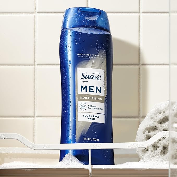 Suave Men Ultra Moisturizing Body & Face Wash, Shea & Sandlwood Scent, No Parabens, No Phtahaltes, 18 Oz Pack of 6
