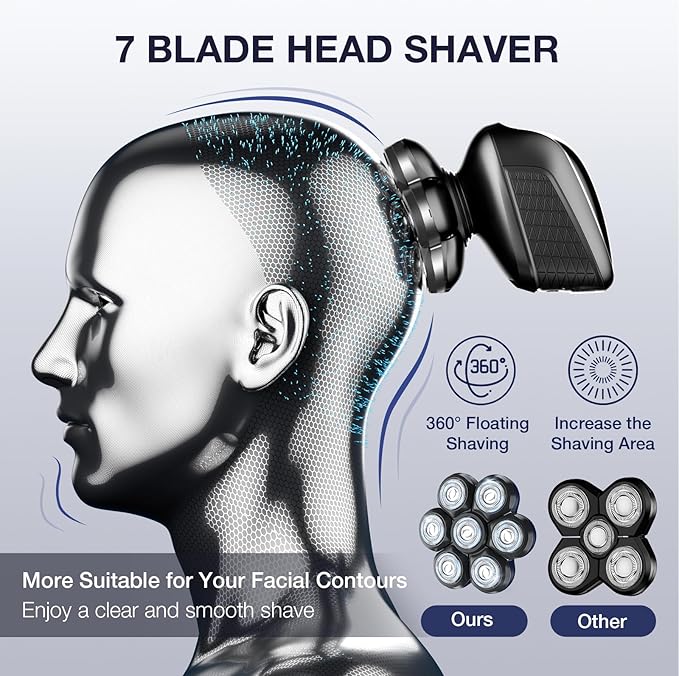 Head Shavers for Bald Men: 5-in-1 Electric Razor - Waterproof Wet Dry Shaving - Professional Grooming Kit for Balder - Rechargeable Head Shavers Valentine's Day Gifts (Light Black)