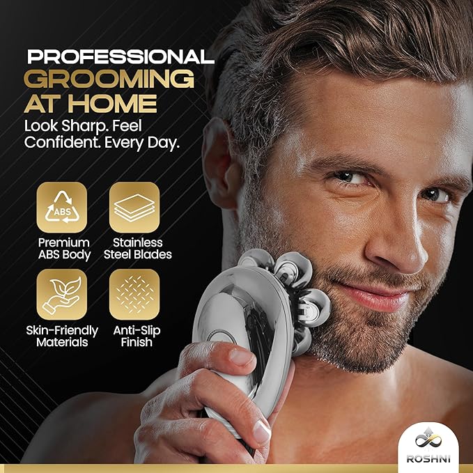 ROSHNI Head Shavers for Bald Men - Upgraded Detachable Head Shaver for Men - IPX7 Waterproof Electric Razor - 7D LED Display Rechargeable Grooming Kit with USB Charging Cable